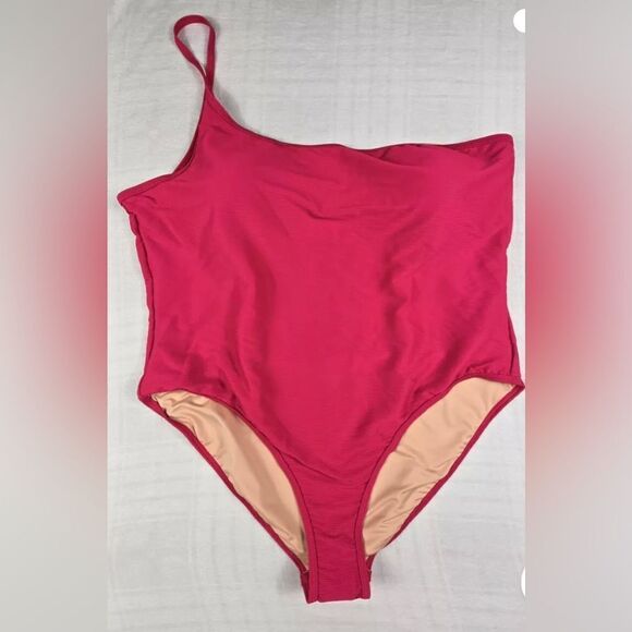 J Crew Ribbed One-Strap One-Piece Swimsuit Pink Wild Hibiscus - 22 - Picture 1 of 7